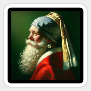 Santa in the Style of Vermeer's Masterpiece - Holiday Parody Art Sticker